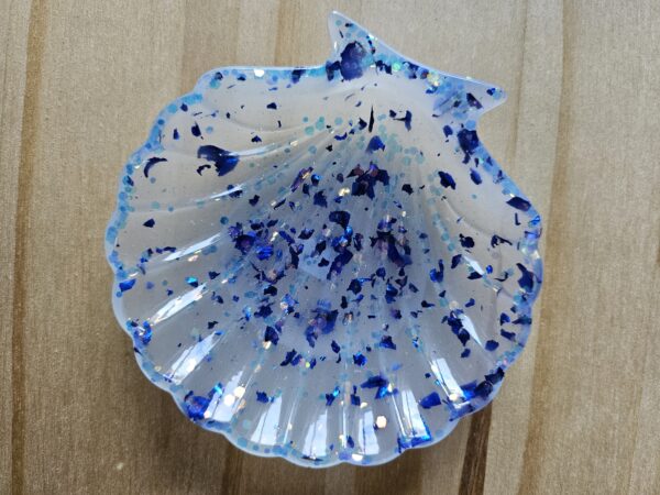 vide poche coquillage bleue feuille bleue en résine epoxy