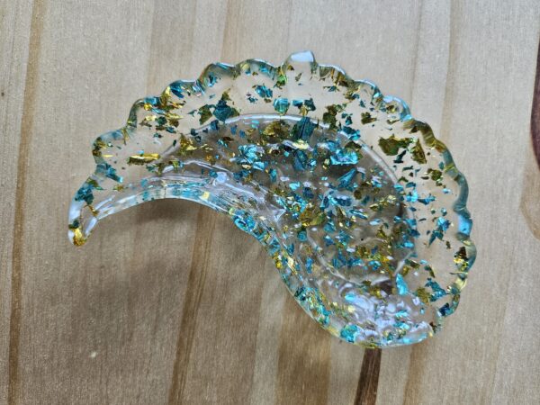 vide poche aile d'ange feuille turquoise dorée en résine epoxy