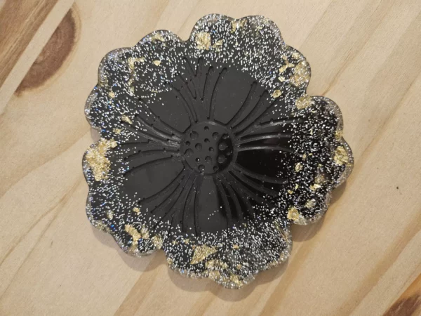 dessous de verre noir paillette argentée en résine epoxy