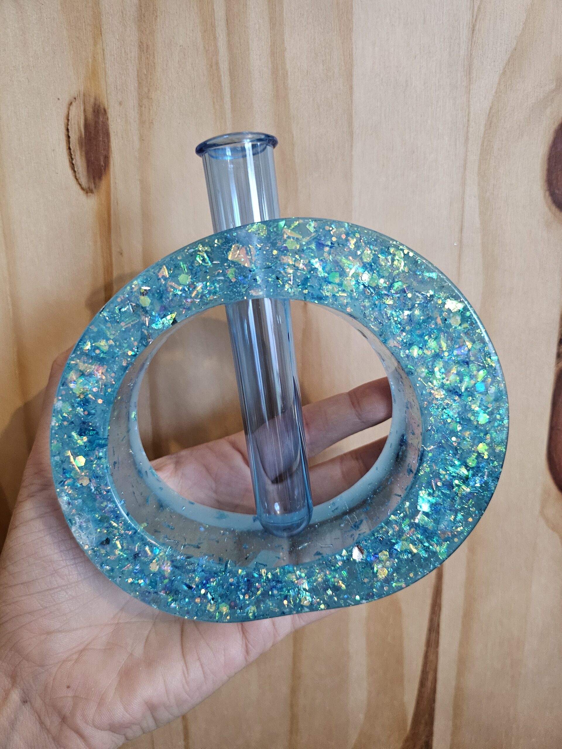 Soliflore rond feuille turquoise en résine epoxy