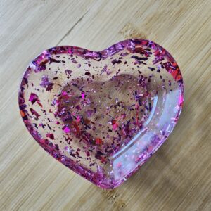 vide poche coeur feuille violette et rose en résine epoxy