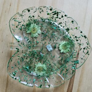 vide poche feuille fleuri en résine epoxy